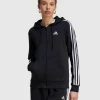 Adidas Felpa Con Cappuccio Full Zip 3-Stripes Fleece Nero Donna