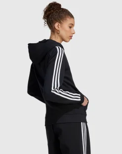 Adidas Felpa Con Cappuccio Full Zip 3-Stripes Fleece Nero Donna
