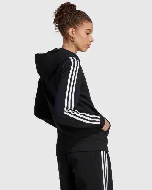 Adidas Felpa Con Cappuccio Full Zip 3-Stripes Fleece Nero Donna