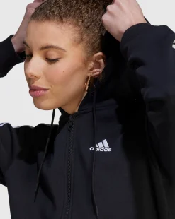 Adidas Felpa Con Cappuccio Full Zip 3-Stripes Fleece Nero Donna