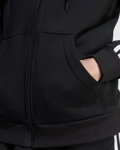 Adidas Felpa Con Cappuccio Full Zip 3-Stripes Fleece Nero Donna