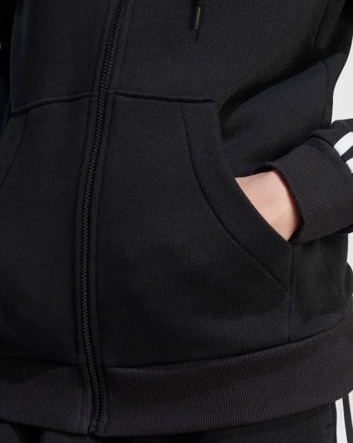 Adidas Felpa Con Cappuccio Full Zip 3-Stripes Fleece Nero Donna
