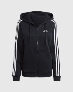 Adidas Felpa Con Cappuccio Full Zip 3-Stripes Fleece Nero Donna