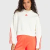 Adidas Felpa Girocollo Crop 3-Stripes Tech Bianco Donna