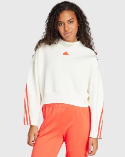 Adidas Felpa Girocollo Crop 3-Stripes Tech Bianco Donna