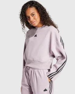 Adidas Felpa Girocollo Crop 3-Stripes Tech Viola Donna