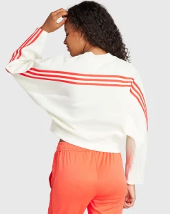 Adidas Felpa Girocollo Crop 3-Stripes Tech Bianco Donna