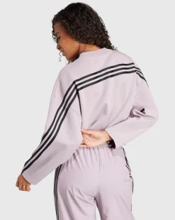 Adidas Felpa Girocollo Crop 3-Stripes Tech Viola Donna