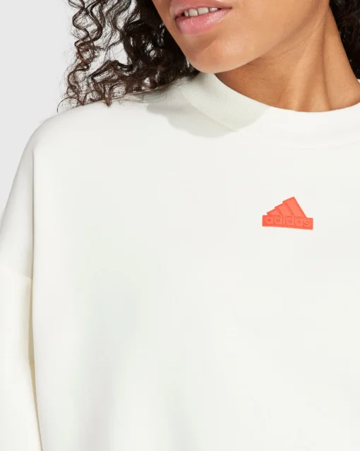 Adidas Felpa Girocollo Crop 3-Stripes Tech Bianco Donna