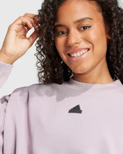 Adidas Felpa Girocollo Crop 3-Stripes Tech Viola Donna