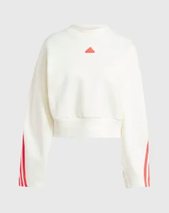 Adidas Felpa Girocollo Crop 3-Stripes Tech Bianco Donna