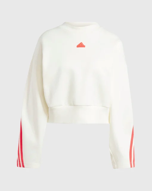 Adidas Felpa Girocollo Crop 3-Stripes Tech Bianco Donna