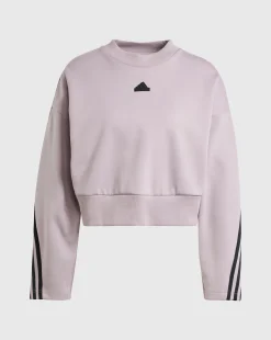 Adidas Felpa Girocollo Crop 3-Stripes Tech Viola Donna