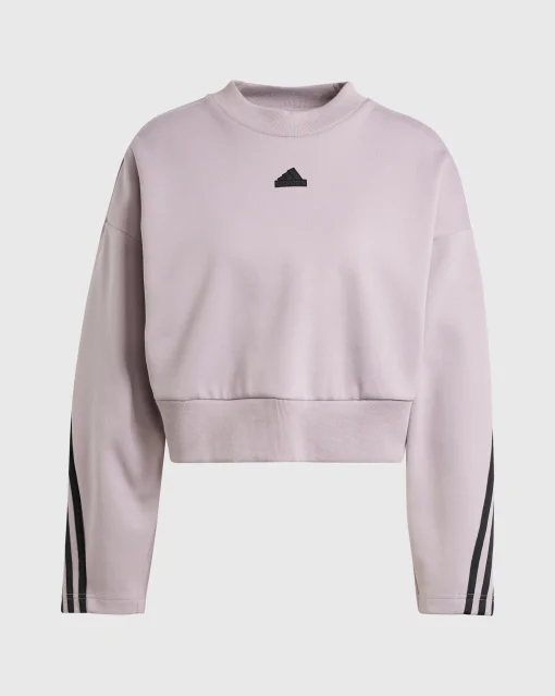Adidas Felpa Girocollo Crop 3-Stripes Tech Viola Donna