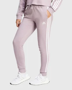 Adidas Pantaloni Essentials 3-Stripes French Terry Cuffed Rosa Donna