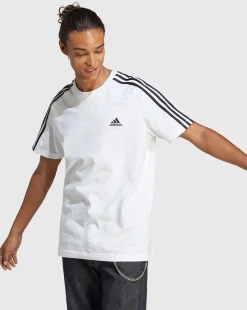 Adidas T-shirt Essentials Single Jersey 3-Stripes Bianco Uomo