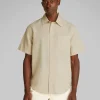 Camicia a manica corta in Cotone e Lino Marrone Uomo