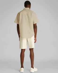 Camicia a manica corta in Cotone e Lino Marrone Uomo