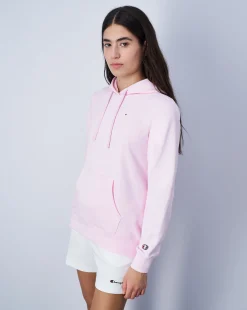 Champion Felpa Con Cappuccio Logo Piccolo Rosa Donna