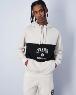 Champion Felpa Con Cappuccio Mezza Zip Bianco Uomo