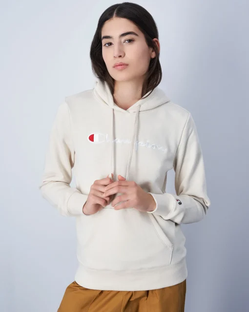 Champion Felpa Con Cappuccio Logo Grande Grigio Donna