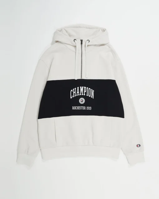 Champion Felpa Con Cappuccio Mezza Zip Bianco Uomo