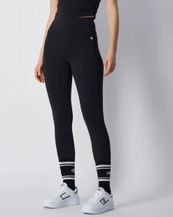 Champion Leggings Cropped Con C Logo Patch Nero Donna