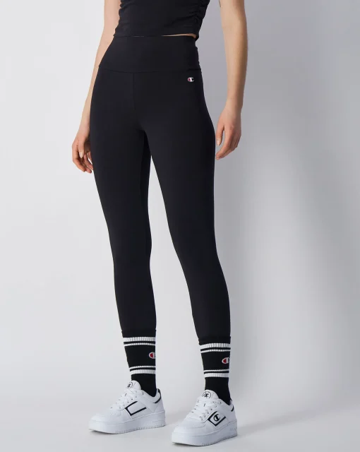 Champion Leggings Cropped Con C Logo Patch Nero Donna
