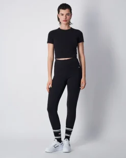 Champion Leggings Cropped Con C Logo Patch Nero Donna
