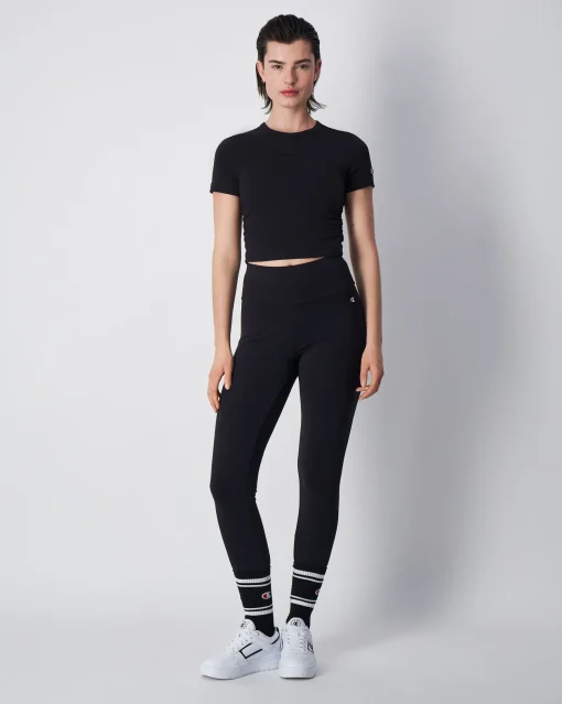Champion Leggings Cropped Con C Logo Patch Nero Donna