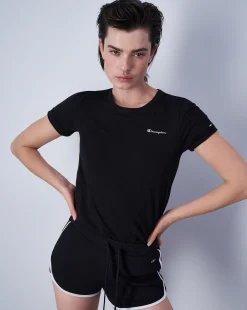 Champion T-Shirt Girocollo Con Logo Champion Piccolo Nero Donna