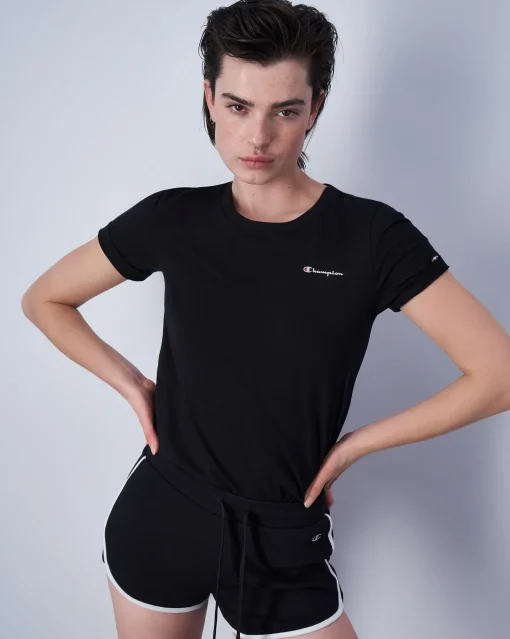 Champion T-Shirt Girocollo Con Logo Champion Piccolo Nero Donna