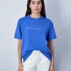 Champion T-Shirt Girocollo Icons Big Logo Tono su Tono Blu Donna