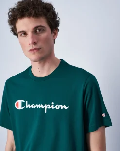 Champion T-Shirt Girocollo Con Logo Champion Grande Verde Uomo