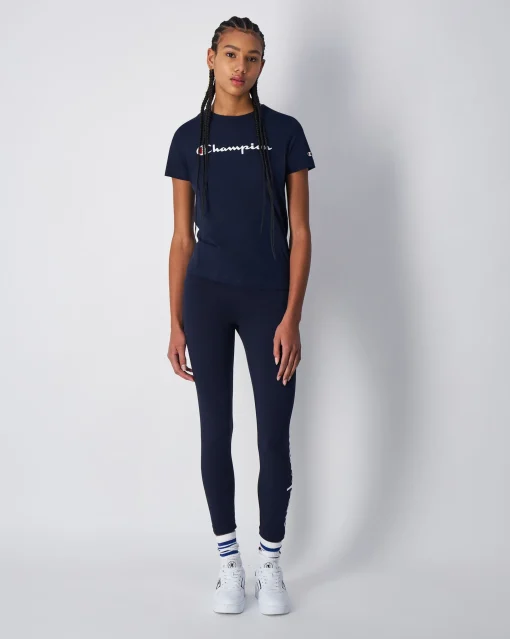 Champion T-Shirt Girocollo Con Logo Champion Grande Blu Donna