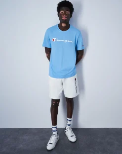 Champion T-Shirt Girocollo Icons Big Logo Blu Uomo