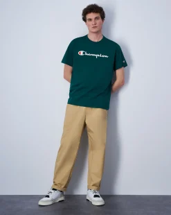 Champion T-Shirt Girocollo Con Logo Champion Grande Verde Uomo