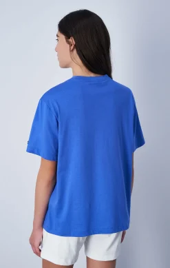 Champion T-Shirt Girocollo Icons Big Logo Tono su Tono Blu Donna