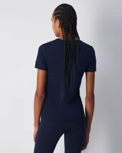 Champion T-Shirt Girocollo Con Logo Champion Grande Blu Donna