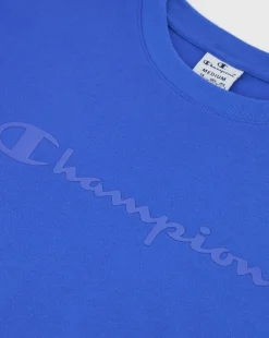 Champion T-Shirt Girocollo Icons Big Logo Tono su Tono Blu Donna