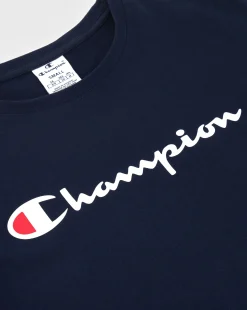Champion T-Shirt Girocollo Con Logo Champion Grande Blu Donna