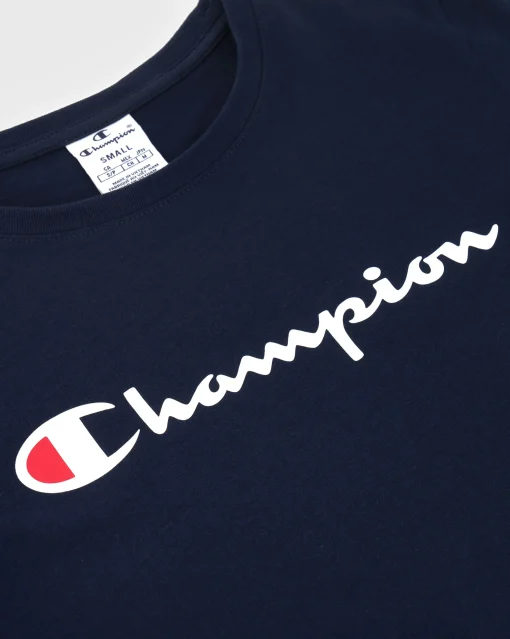 Champion T-Shirt Girocollo Con Logo Champion Grande Blu Donna