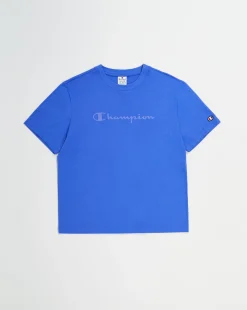 Champion T-Shirt Girocollo Icons Big Logo Tono su Tono Blu Donna
