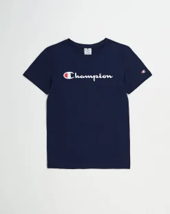 Champion T-Shirt Girocollo Con Logo Champion Grande Blu Donna