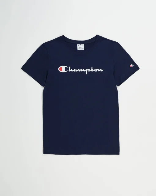 Champion T-Shirt Girocollo Con Logo Champion Grande Blu Donna