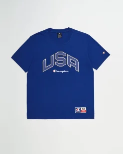 Champion T-Shirt Girocollo USA Retro Sport Blu Uomo