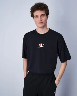 Champion T-Shirt In Cotone Con Logo Champion Nero Uomo