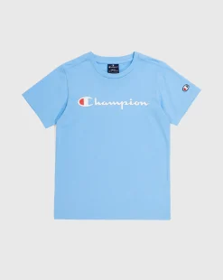 Champion T-Shirt Logo Champion In Cotone Blu Bambino