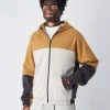 Felpa Colour Block con cappuccio e cerniera Marrone Uomo
