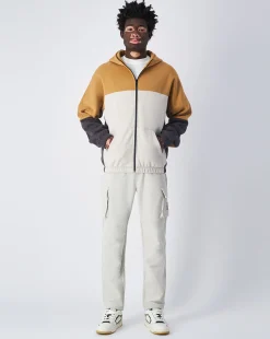 Felpa Colour Block con cappuccio e cerniera Marrone Uomo